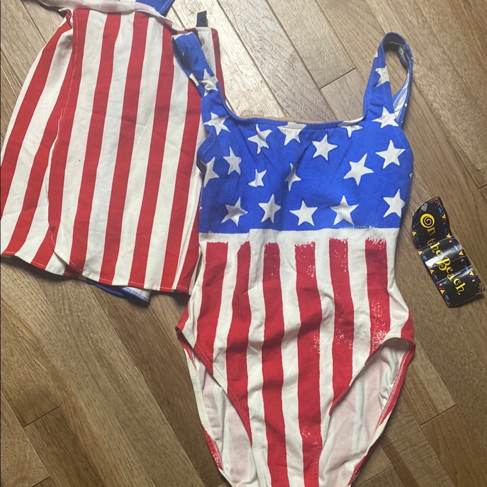 Blue and Red Star-Striped One Piece Swimsuit